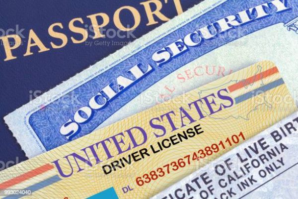 USA Passport with Social Security Card, Drivers License and Birth Certificate.